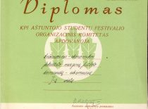 KPI 8-ojo festivalio diplomas Inžinerinės ekonomikos fakulteto merginų futbolo komandai, užėmusiai I vietą, 1971 m.
