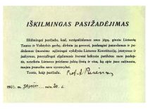 Prof. A. Purėno iškilmingas pasižadėjimas, 1939 m. (Originalas – KTU archyve)