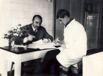 Doc. R. Baltrušis examines student B. Virbickas, 1972.