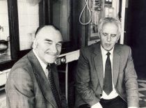 Head of the Department prof. R. Baltrušis and Dean prof. K. Sasnauskas at the Laboratory of Petrochemistry and Technology, June 1985.
