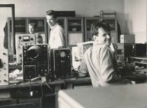 Engineers A. Kepežėnas, A. Bieliūnas and V. Dzimidavičius at the Ultrasound Laboratory, 1969.