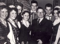 KPI Rector prof. K. Baršauskas with the members of the song and dance ensemble, 1959.