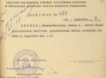 Order of the chairman of the Lithuanian SSR Committee for Higher and Special Secondary Education V. Kuzminskis on the appointment of R. Chomskis as the Vice-Rector for Research of Kaunas Polytechnical Institute, 1961. (The original is at KTU archive)