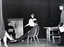 Rehearsal of the performance “Auksinis berniukas” (“Golden Boy”), 1966. (The original is in the archive of N. Krasauskaitė)