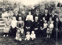 The Lesauskiai family in Antupalis, circa 1932. In the photograph: in the centre in the first row – uncle priest dr. Juozapas Liasauskis and father Jurgis. In the second row: 2nd – P. Lesauskis, 4th – brother F. Lesauskis. (The original is in KTU Library)