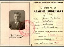 Statybos fakulteto Architektūros skyriaus studento Jono Vytauto Nistelio pažymėjimas, 1942 m.