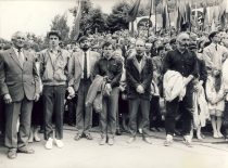 The meeting of Sąjūdis in Kaunas, Song Valley, 1989. From the right: A. Patackas, R. Paulauskas, K. Uoka, E. Klumbys. (Photo by D. Valantino)
