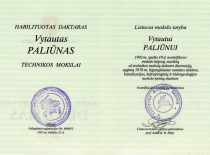 Diploma of the habilitated doctor V. Paliūnas, 1993.