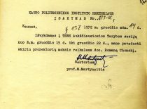Order of the KPI Rector M. Martynaitis on the appointment of the Vice-Rector for Research R. Chomskis as the rector in charge while the latter is away at the session of the Supreme Soviet of the SSRS, 1972. (The original is at KTU archive)