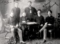 The Lithuanian students of Peterburg Institute of Technology, 1910. From the left: T. Šulcas, J. Čiurlys, M. Juška, A. Gravrogkas, K. Šakenis, J. Gravrogkas. (Photograph from the archive of Gravrogkas family)