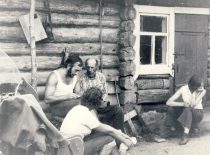 A. Patackas records folklore at the village in Marijampolė District, circa 1970.