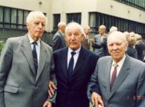 Prof. K. Sasnauskas with colleagues Prof. J. Vitkus and Prof. E. Pacauskas, 2002 (from Sasnauskai family archive)