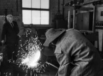 Assoc. Prof. V. Babilius supervises tests at KPI Foundry Laboratory in the factory “Centrolitas”, 1965 (the original photograph is at KTU Photo Archive)