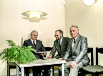 Prof. S. Masiokas, Head Assoc. Prof. A. Vaškys and Prof. P. Balčiūnas from the Department of Electrical and Light Engineering, 1997 (KTU Photo Archive, Photograph by A. Steponavičius)