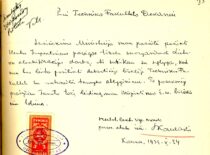 Application of L. Kaulakis to the dean of the Technical Faculty to be transferred to a secondary position, 1938 (the original photograph is at KTU Archive)