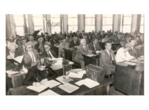 At the meeting in the Administrative Building of KPI, 1982. Assoc. Prof. S. Masiokas is 2nd from the left in the 2nd row (KTU Museum)