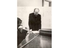 Prof. L. Kaulakis gives a scientific presentation, 1966 (the original photograph is at KTU Museum)