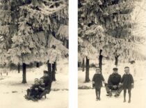 J. Sasnauskas with twins in Telšiai park, 1927 (from Sasnauskai family archive)