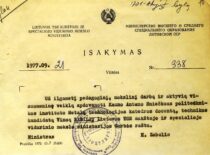 Order of the Minister of Higher and Special Education of the Lithuanian SSR, H. Zabulis, on the awarding of a letter of honour to Assoc. Prof. V. Babilius, 1977 (the original photograph is at KTU Archive)