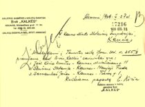 Letter to Kaunas Inspection certifying that Ernestas Kirša, Stefanija Skučienė and Jonas Sasnauskas are the owners of the company “Kalkės”, 1939 (the original documents is in Kaunas Regional State Archives)