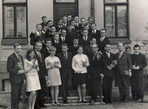 Prof. L. Kaulakis with students, 20th century, 7th decade (the original photograph is at KTU Museum)