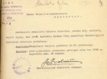 Application of the Dean of KVVDU Faculty of Technology J. Indriūnas to appoint L. Kaulakis as the second vice-dean, 1946 (the original photograph is at KTU Archive)