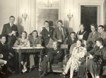 Students visit to the Lithuanian Embassy in Paris, 1934. In the centre sits Bronius Blaveščiūnas, head of the consular department, above him – V. Babilius, 2nd from the right in the 2nd row – Juozas Miltinis. (the original photograph is at KTU Museum)