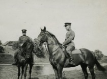 V. Jasiukevičius in the Lithuanian Army's hussar regiment in Kaunas, 1935&ndash;1936. V. Jasiukevičius is on the horse on the left (family archive of L. Kudarienė)
