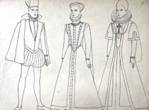 16th century noblemen's ceremonial robes. Drawing by M. Matu&scaron;akaitė, 1981. (the original drawing is at KTU Museum)