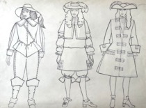 17th century European men&rsquo;s clothing. Drawing by M. Matu&scaron;akaitė, 1981. (the original drawing is at KTU Museum)
