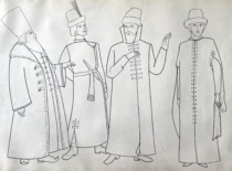17th century Russian noblemen's clothing. Drawing by M. Matu&scaron;akaitė, 1981. (the original drawing is at KTU Museum)