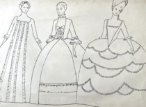 18th century European noblewomen&rsquo;s clothing. Drawing by M. Matu&scaron;akaitė, 1981. (the original drawing is at KTU Museum)