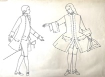 18th century European noblemen&rsquo;s clothing. Drawing by M. Matu&scaron;akaitė, 1981. (the original drawing is at KTU Museum)