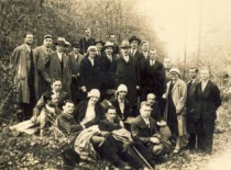 On the excursion in Riga with Prof. K. Sleževičius and Prof. P. Jodelė and students, 1930. (K. Bar&scaron;auskas is in the 1st row, 1st from the left) (the original photograph is at KTU Museum)