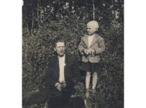 Antanas Žiliukas, a second-grader at Romani&scaron;kiai Primary School, with his father Juozas, 1948 (Prof. A. Žiliukas family archive)