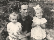 Č. Jakimavičius with his daughters Jolita and Virginija, 1955. (Prof. Č. Jakimavičius family archive)