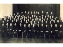 Staff of KPI Faculty of Mechanics, 1956, Č. Jakimavičius is the 4th from the left. (KTU Museum)
