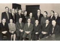 KPI Rector Prof. K. Bar&scaron;auskas with deans and Communist Party committee members, 1962&ndash;1964. (KTU Museum)