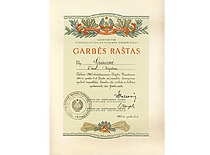 Letter of honour from the Presidium of the Supreme Soviet of the Lithuanian SSR to Assoc. Prof. E. Grinienė, 1965. (E. Grinienė family archive)