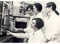At the Chromatography Laboratory, 1970: research fellow R. Kru&scaron;inskaitė, senior research fellow O. Bernotienė, Assoc. Prof. E. Grinienė and doctoral student V. Dailidėnienė. (E. Grinienė family archive)