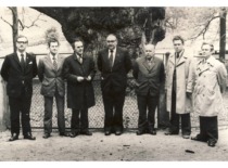 KPI Vice-Rector Assoc. Prof. Č. Jakimavičius with the visitors from Bialystok University of Technology, 1975. (KTU Museum)