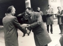 KPI Rector Prof. V. Domarkas and Vice-Rector Prof. Č. Jakimavičius at the opening ceremony of the new KPI recreation building in Palanga, 1988. (KTU Museum)