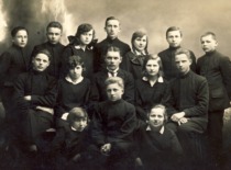 4th graders of Kalvarija School, 1929&ndash;1930. V. Jasiukevičius is 2nd from the right in the 3rd row (family archive of L. Kudarienė)