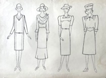 3-4 decades of the 20th century European women's clothing. Drawing by M. Matu&scaron;akaitė, 1981. (the original drawing is at KTU Museum)