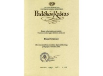 Acknowledgement by the Minister of Education and Science of the Republic of Lithuania to Prof. E. Grinienė, 2004. (E. Grinienė family archive)