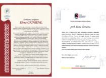 KTU &ldquo;Emeritus&rdquo; Club and KTU Rector congratulate Prof. E. Grinienė on her 90th anniversary, 2014. (E. Grinienė family archive)