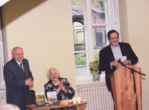 Presentation of Prof. A. Žiliukas' book "Virtue as a Flowing River" at the Lithuanian Literature Museum. Next to Irena Jacevičienė and Fr. Nerijus Pipiras, 2021 (photo by Saulius Diliūnas, Prof. A. Žiliukas family archive)