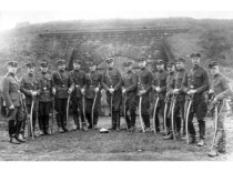 3rd Artillery Regiment in &Scaron;ančiai, 1931. K. Bar&scaron;auskas is 4th from the right. (the original photograph is at Prof. K. Bar&scaron;auskas family archive)
