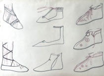 Early medieval 6th-10th century footwear. Drawing by M. Matu&scaron;akaitė, 1981. (the original drawing is at KTU Museum)
