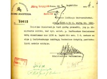 A letter from the Ministry of Education permitting to go on a fellowship to the Higher Technical School in Charlottenburg, 1936. (the original photograph is at KTU Archive)